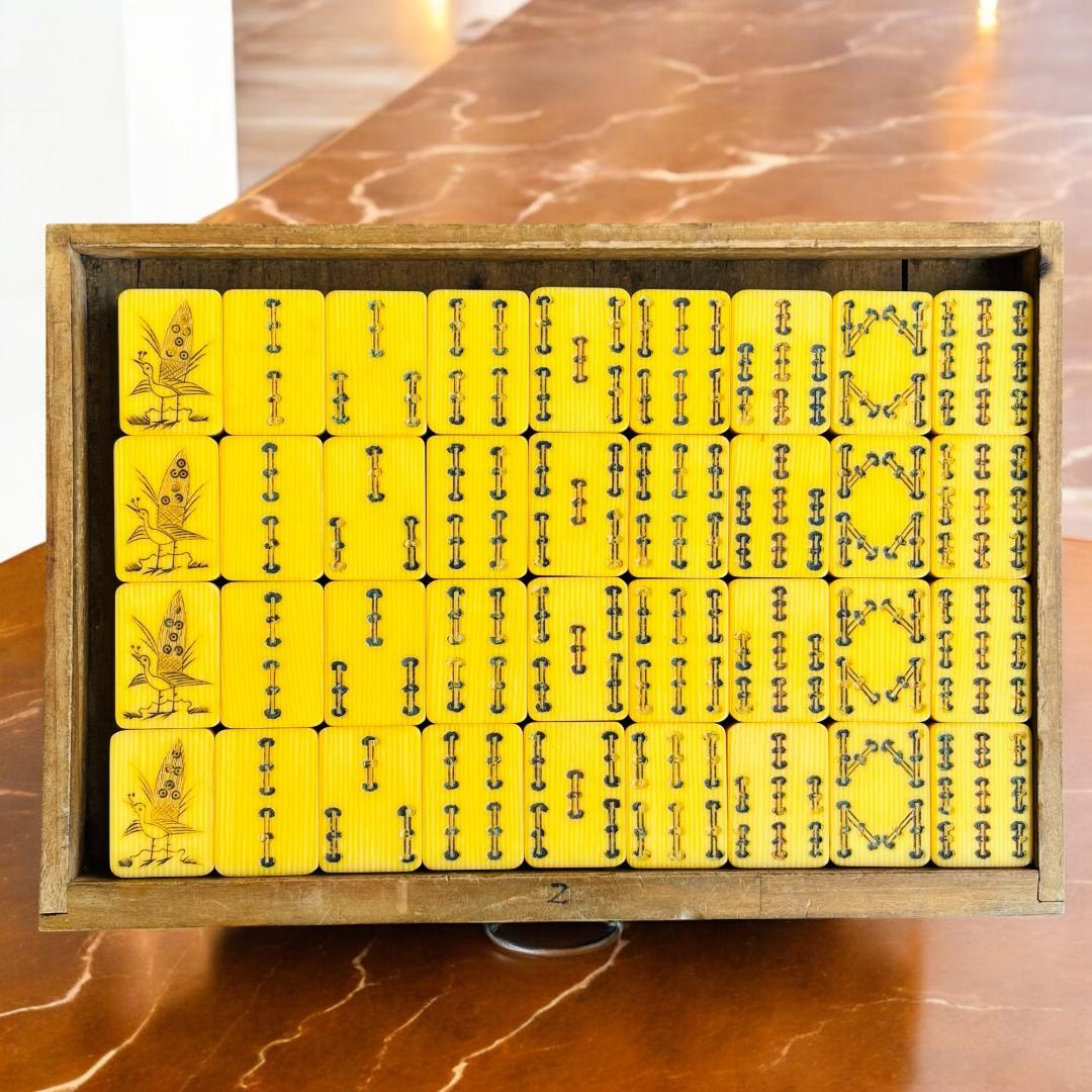 【珍品】 麻雀牌 骨董品 アンティーク 木箱 時代物 骨董