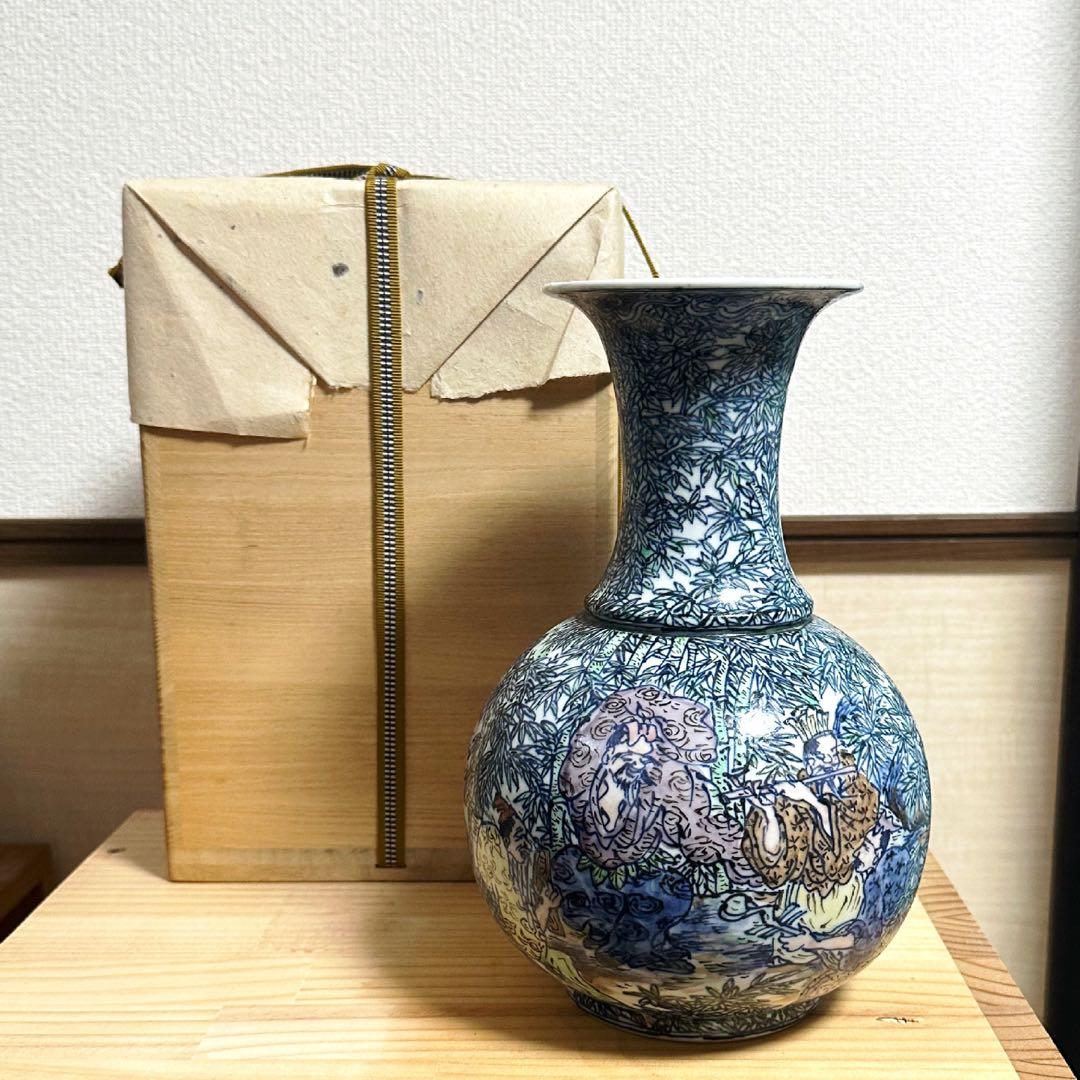 【サンシャイン】【五代清風与平】磁彩群仙図 花瓶 京焼 細密画 花生け