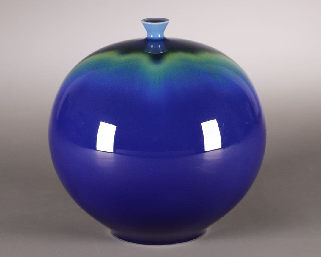 人間国宝 三代 徳田八十吉 耀彩壷 金銘 晩年作 共箱 花瓶 九谷焼 M903