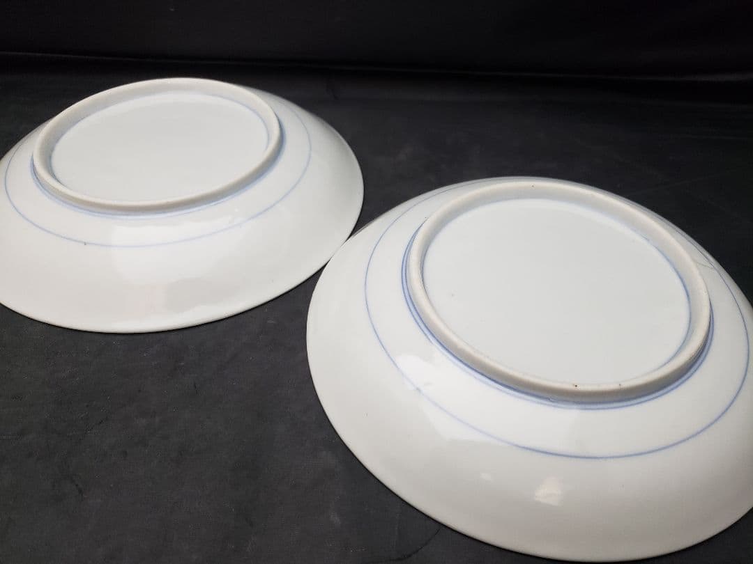 古伊万里　染付皿　5枚　富士山　三保の松原　アンティーク