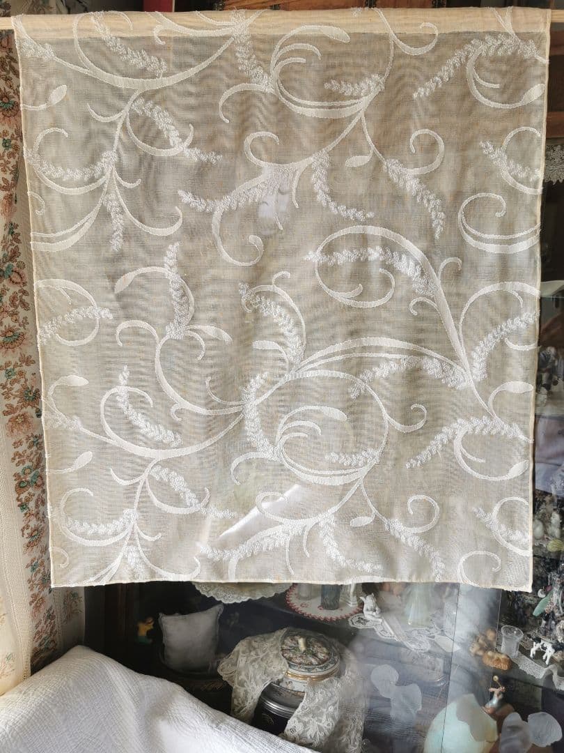 アンティークマドラスレース 麦の穂と葉 アプリコット＆アイボリー カーテンパネル