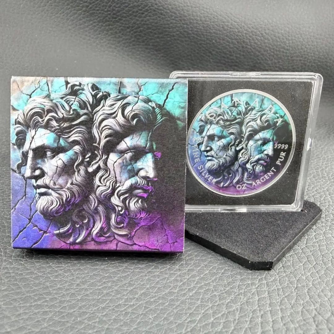 メイプルリーフ 銀貨 カラー ギリシャ神話 ジェミニ 石化兄弟 1オンス 1oz