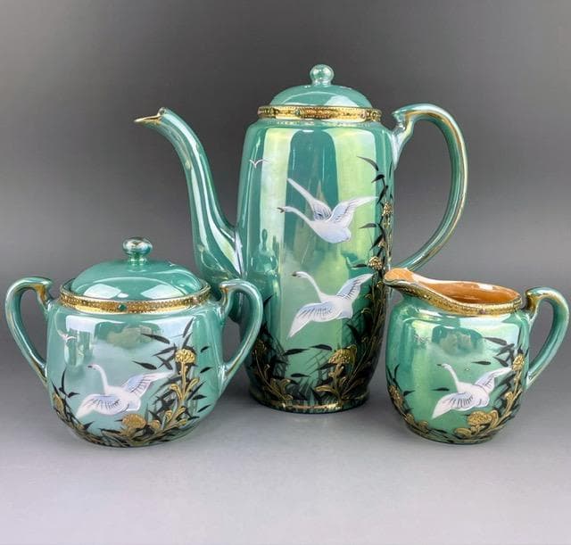 【希少】オールドニッポン ジュエル ティーセット ラスター彩 フライングスワン