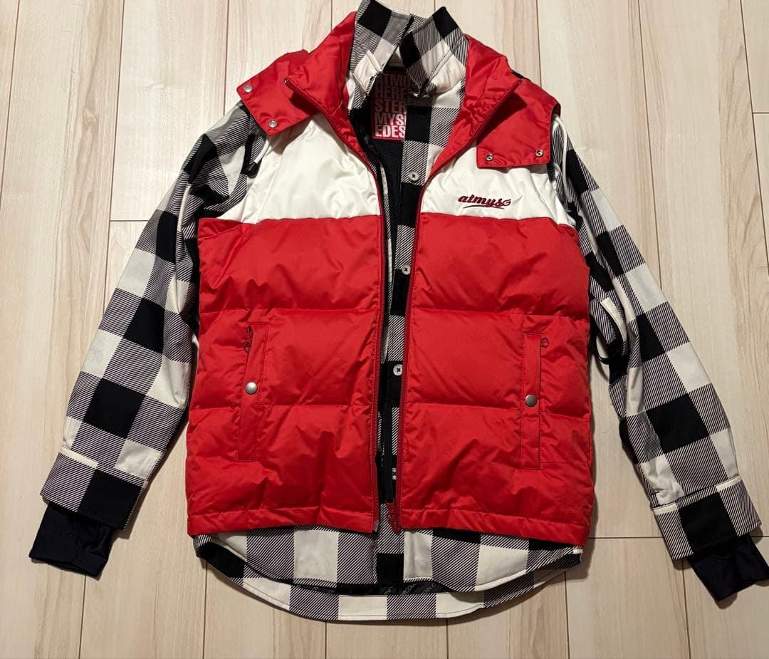 atmysダウンベスト チェックシャツ ダメージデニム