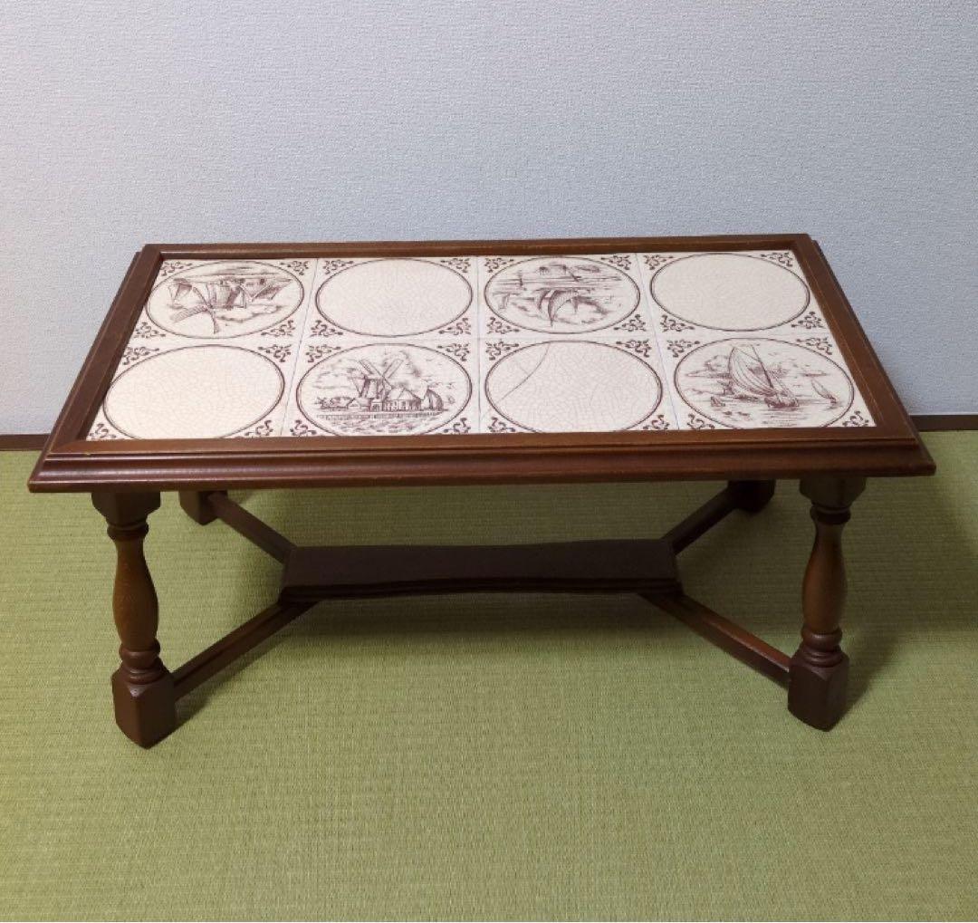 ドイツ製　天板タイル　木製　サイドテーブル　ローテーブル