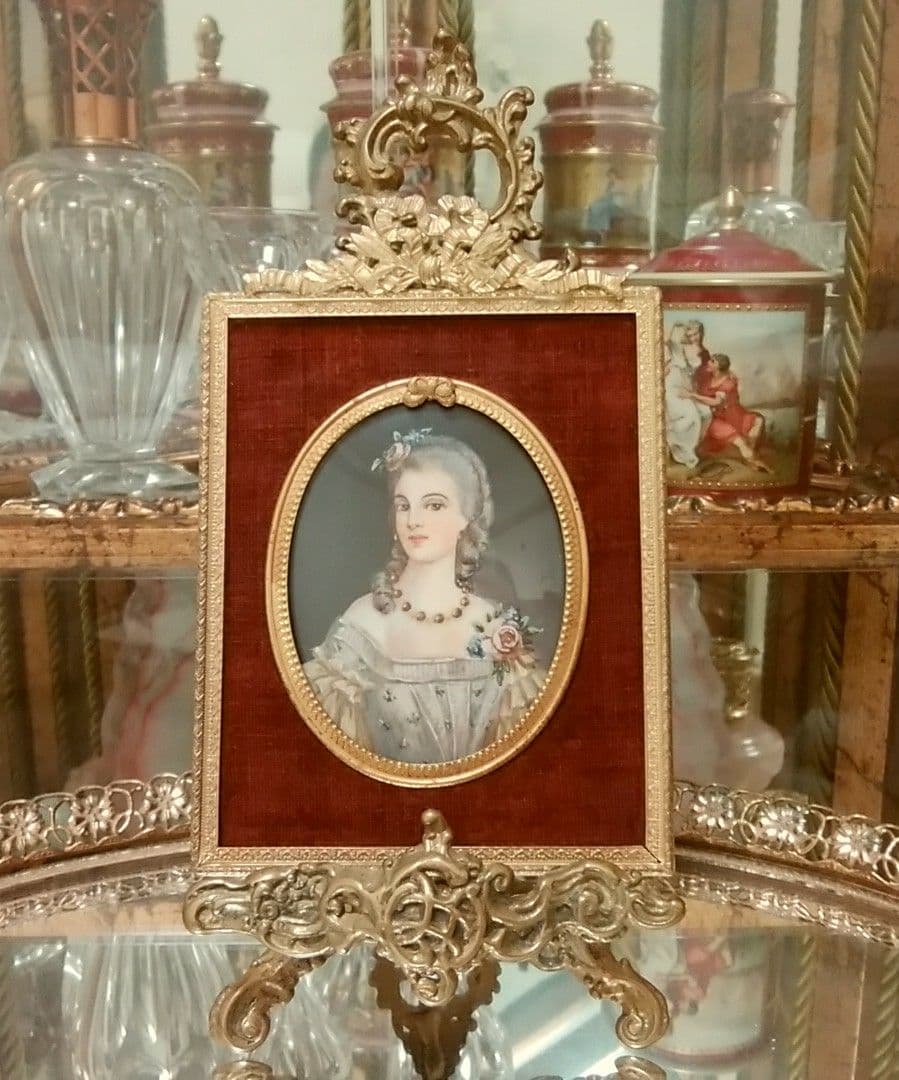 アンティーク　手描き肖像画　水彩画　ロココ