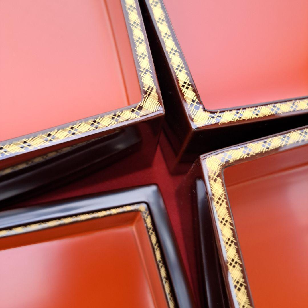 【輪島塗　6.5寸3段重箱】布着本堅地　溜塗/胴張り　未使用品