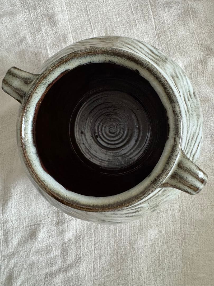 お値下げ　柴田雅章　丹波雅章　花瓶　糠釉紋押耳付壺　民芸