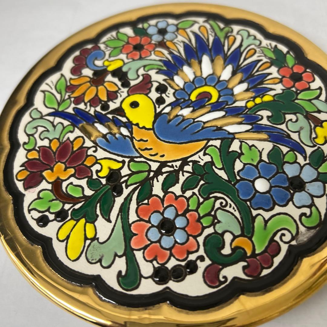 陶器 鶏の置物と皿セット