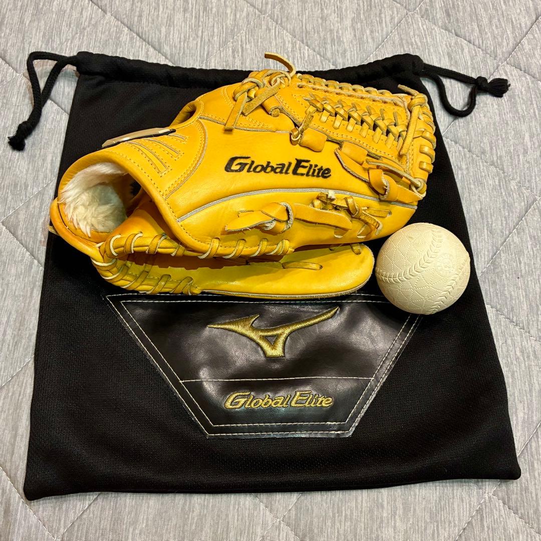 ミズノ グローバルエリート Lシリーズ 軟式グローブ イエロー ボール付き