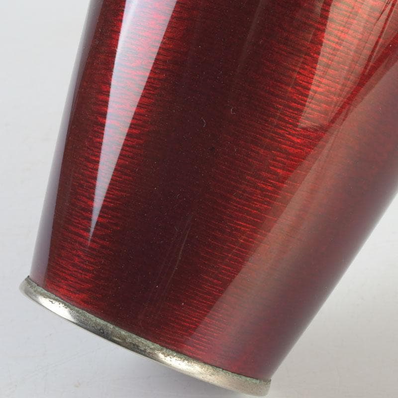 七宝焼　赤透釉　花文　花瓶　V　9900