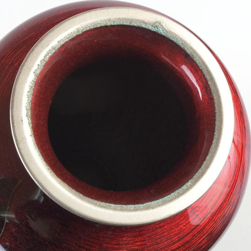 七宝焼　赤透釉　花文　花瓶　V　9900