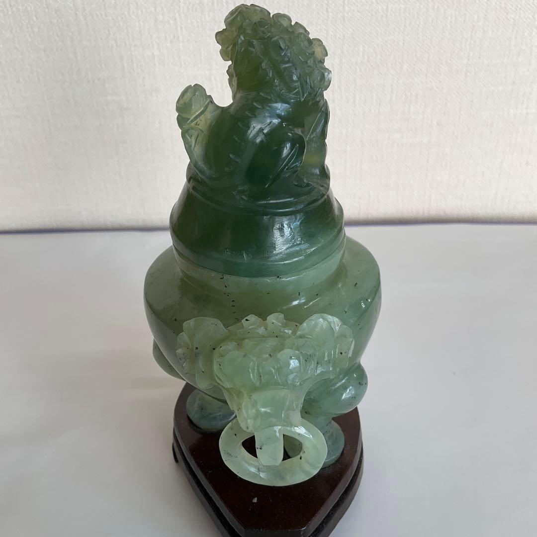 中国　碧玉環付獅子頭香炉
