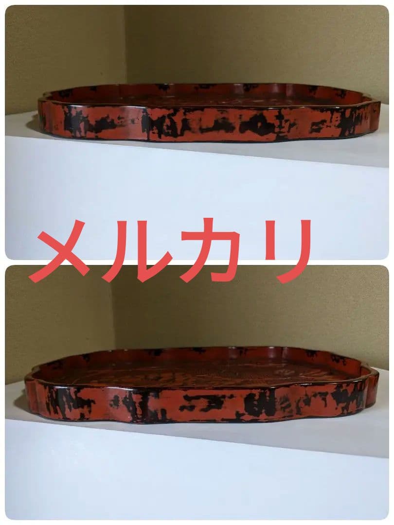 ♦中国 古玩 古美術 堆朱 彫漆 牡丹文 盆 盤 飾り茶道具 骨董品アンティーク