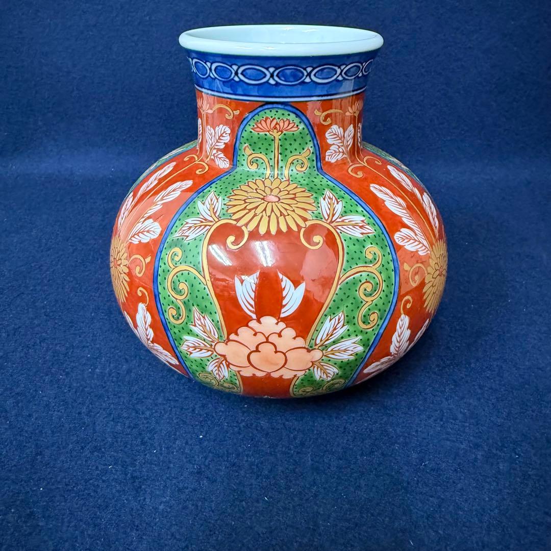 有田焼 源右衛門 赤濃菊絵 花瓶 花入 花器 華道具 共箱