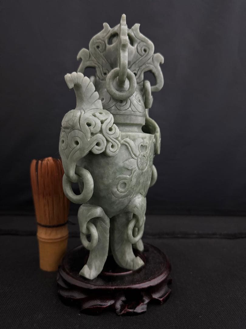 香炉 玉彫　彫刻 置物 開運 風水 台座 骨董　インテリア　アンティーク