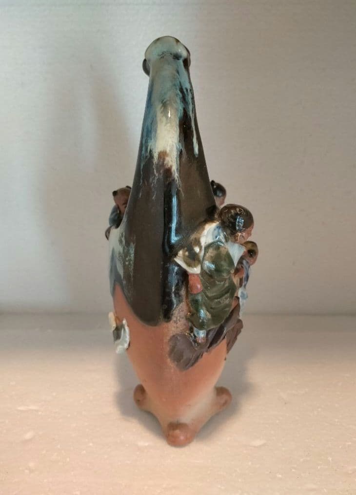 希少　隅田焼 石黒香々 高浮彫人物 花瓶 アンティーク 里帰り