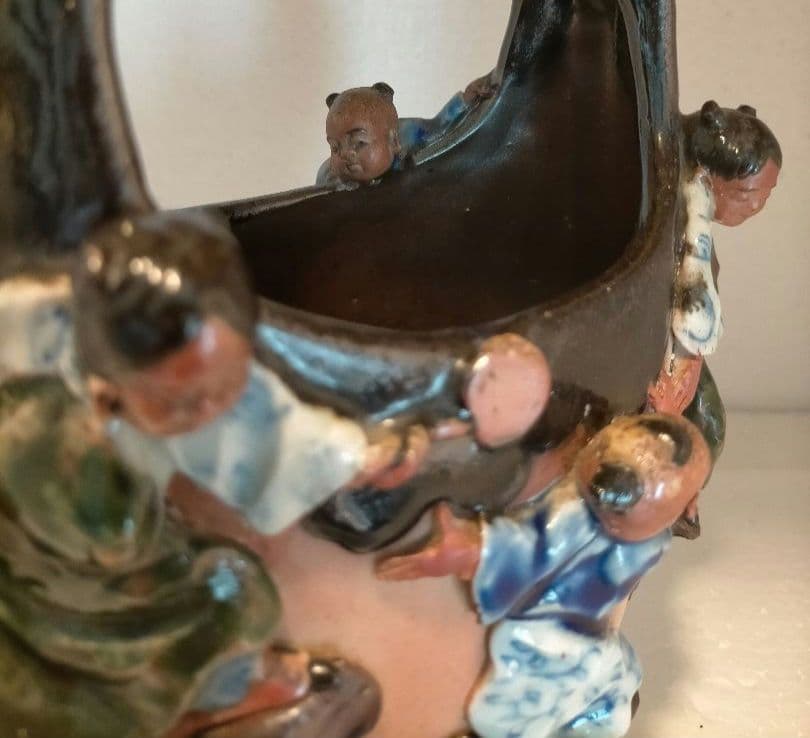 希少　隅田焼 石黒香々 高浮彫人物 花瓶 アンティーク 里帰り