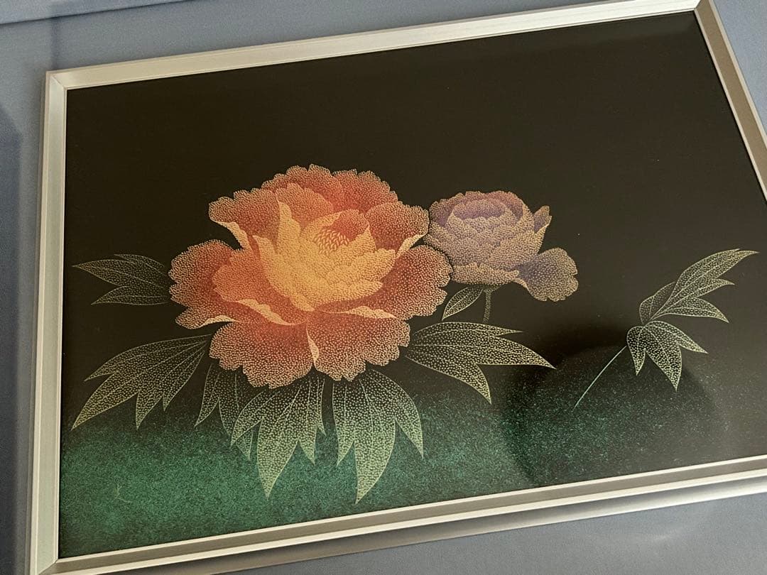 漆芸画　牡丹　新木光　輪島塗