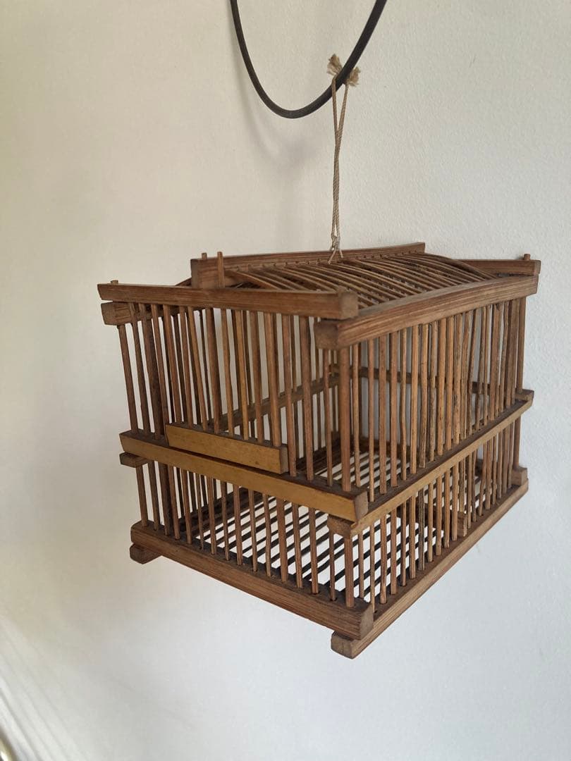 竹細工虫籠昭和初期ハンドメイドレトロオブジェ　 民藝　手工芸　アトリエ　骨董
