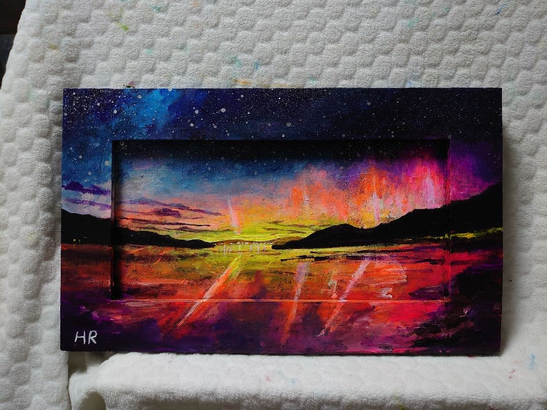 油絵 工場の灯りⅡ