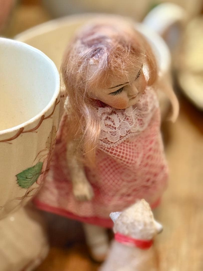 アンティーク　ミニョネット　＊ピンクのドレス＊　ドール　オールビスク