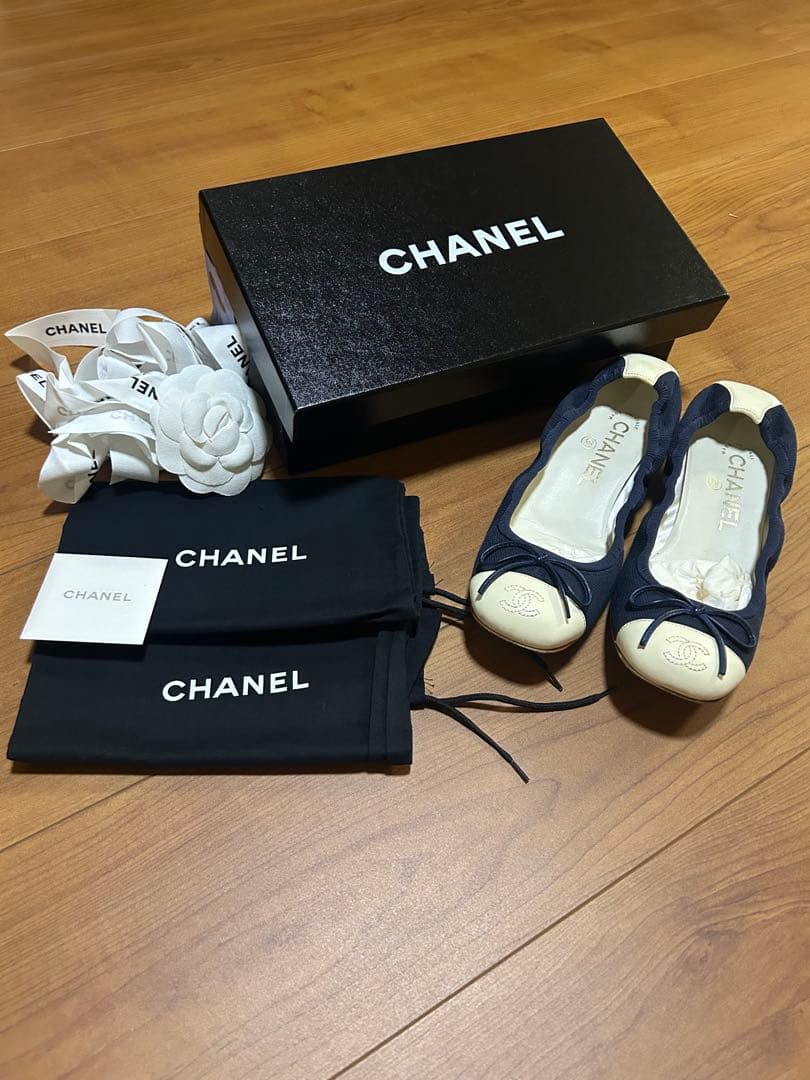 CHANEL 靴 ネイビー バレエシューズ