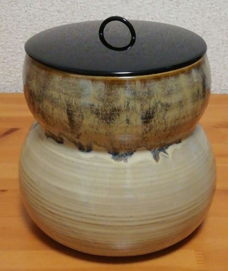 而妙斎書付　味楽作　高取焼　銘『福寿』　瓢形　水指　共箱　茶道具