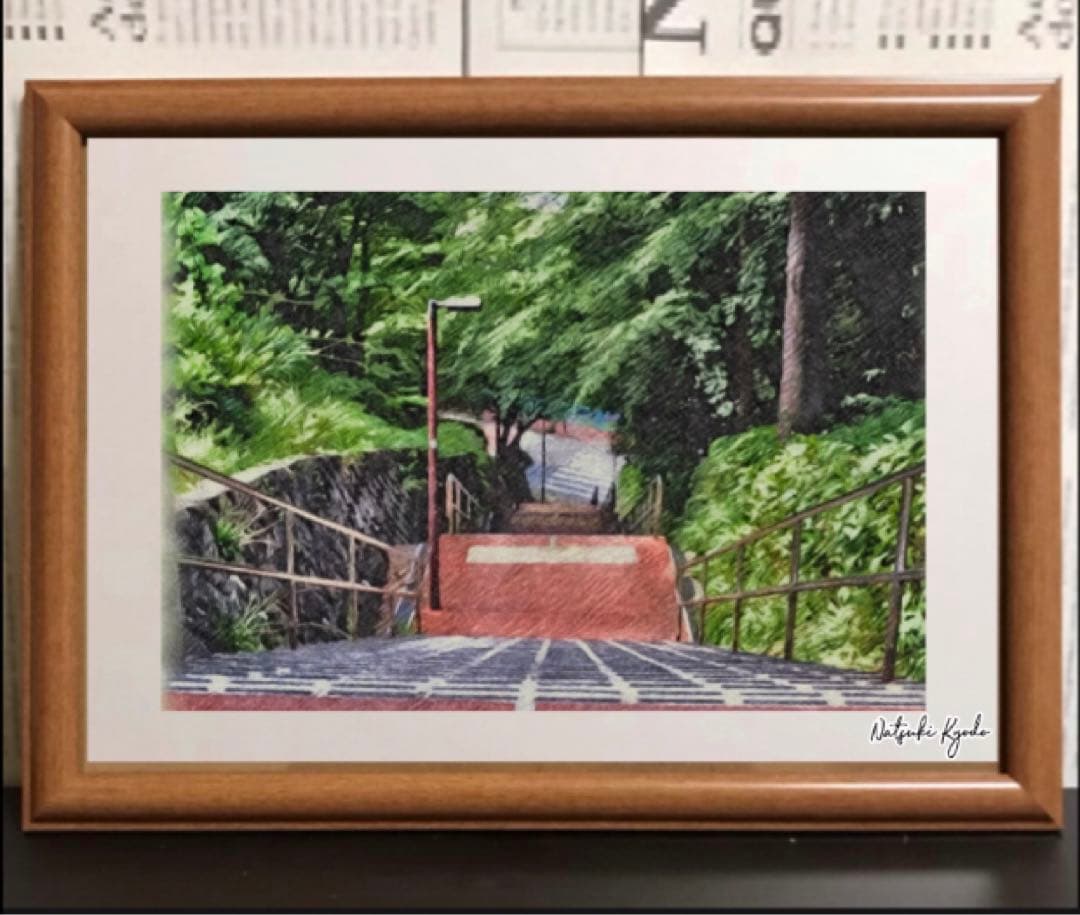 ジブリアート⑧耳をすませばより「桜ヶ丘の階段より」32.7㎝×24.0㎝　額装品