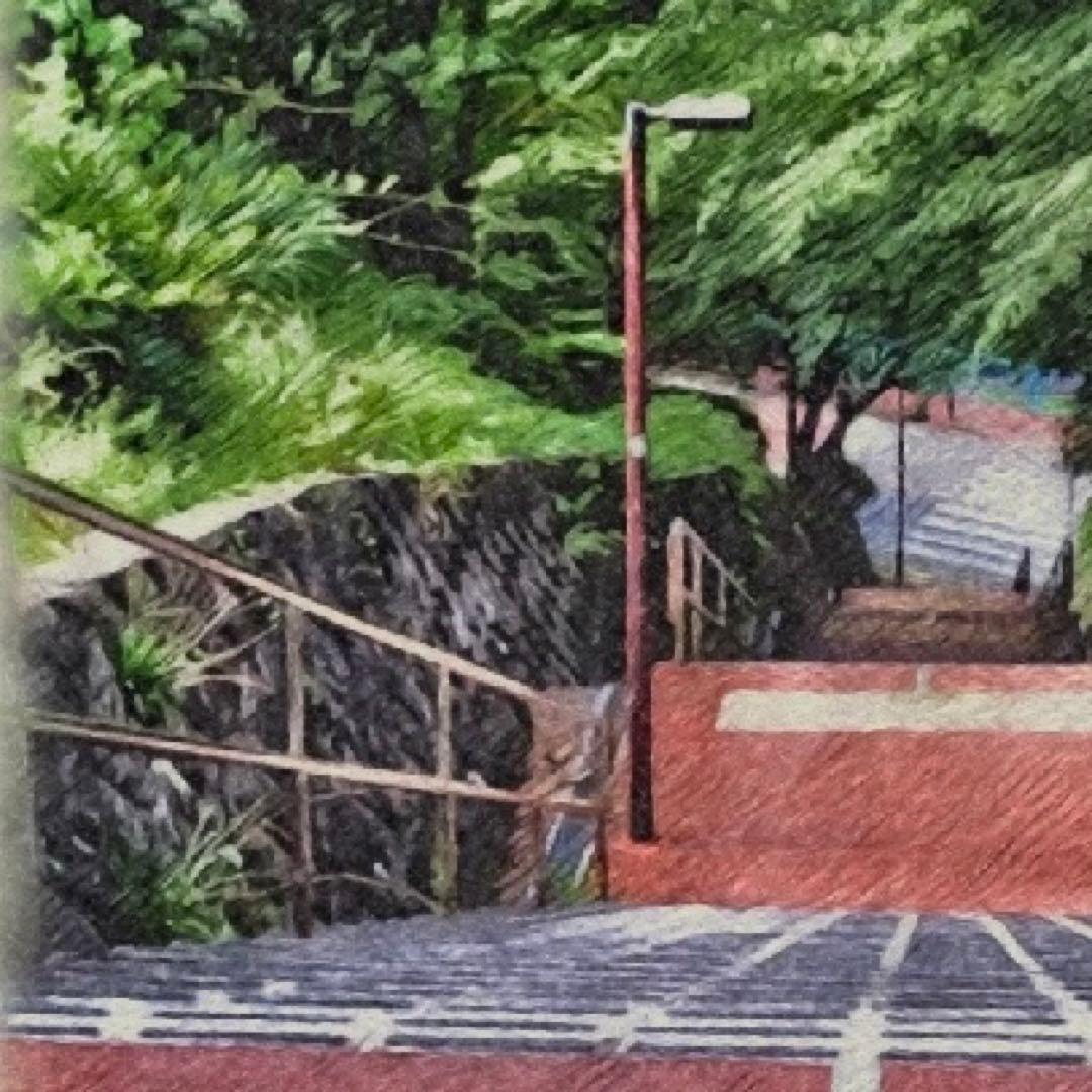 ジブリアート⑧耳をすませばより「桜ヶ丘の階段より」32.7㎝×24.0㎝　額装品