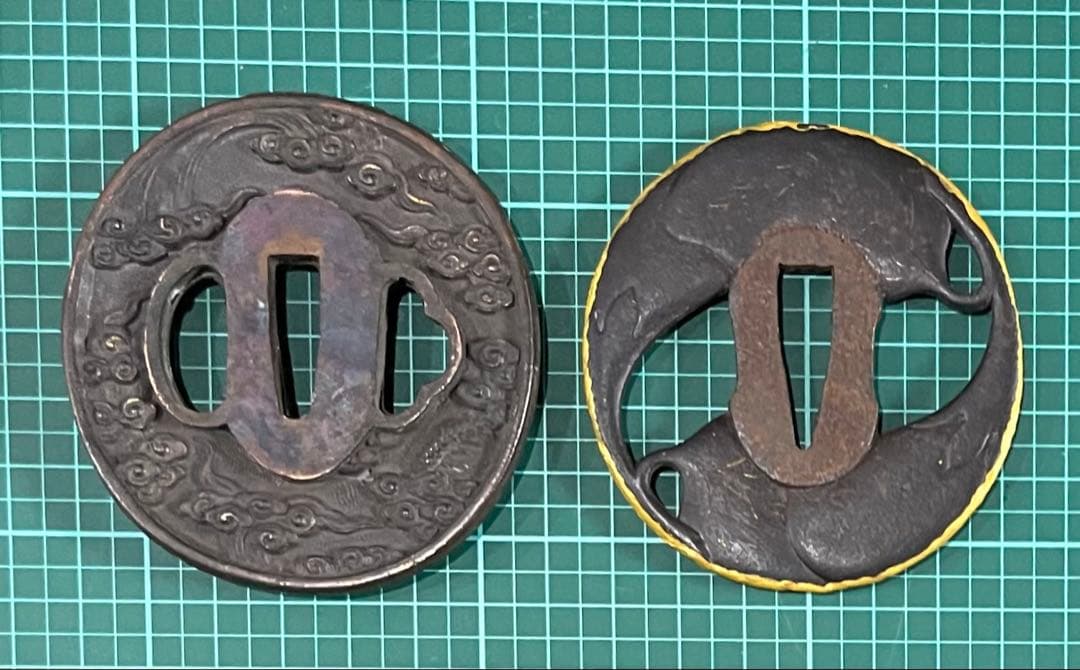 雲と龍の彫刻 鍔セット