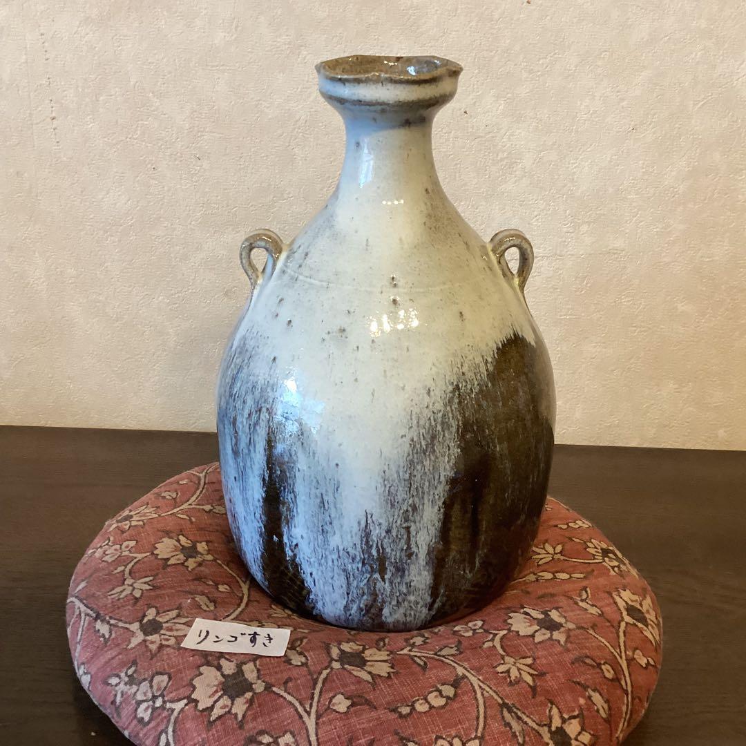 叩き朝鮮唐津耳付花生　唐津焼中里太郎右衛門作