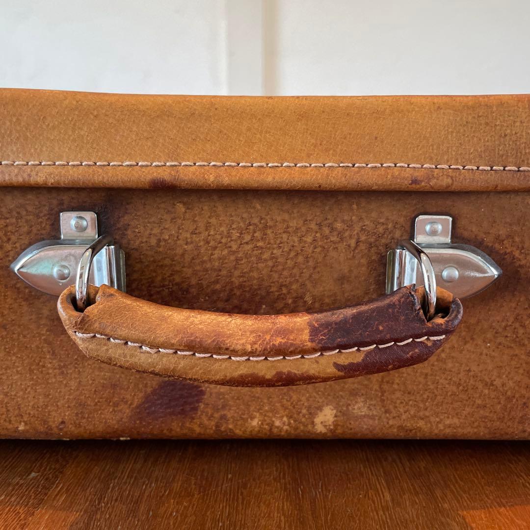 アンティーク　トランク　鍵付き　ケース　レザー　本革　バッグ　カバン　鞄