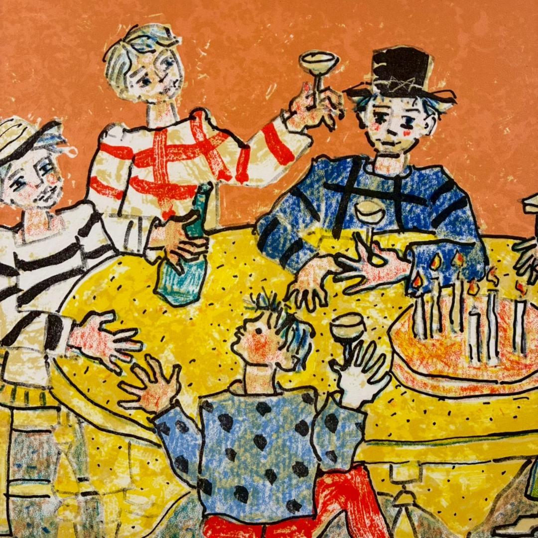 美品 ポール・アイズピリ「パーティー（誕生日）」リトグラフ 直筆サイン入 額縁入