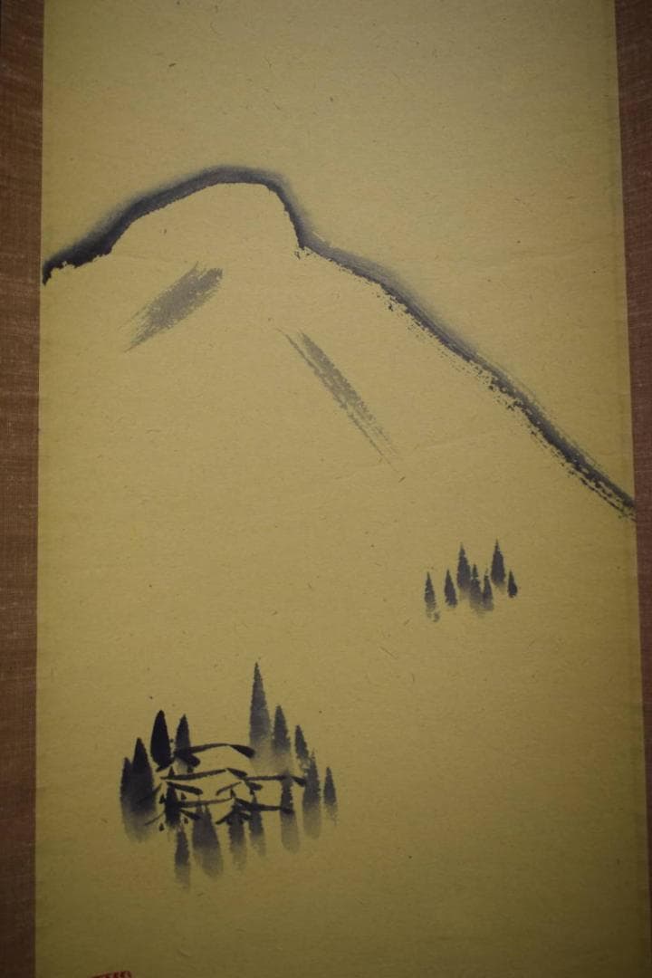 真作/見浦蘇人/雪山/山水画賛/春風逼戸寒/桐共箱付/布袋屋掛軸HK-10