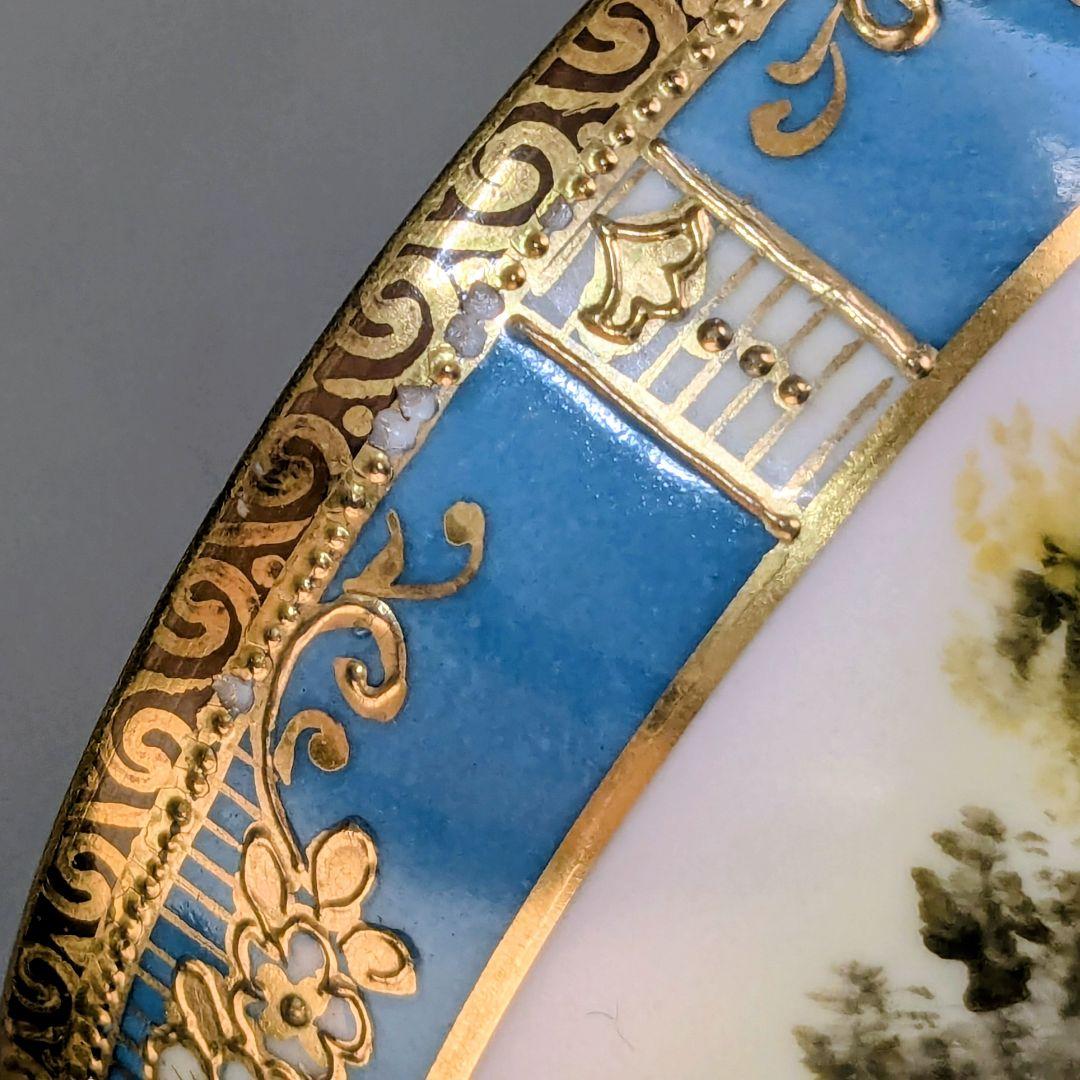 オールドノリタケ カップ＆ソーサー　金彩金盛上湖畔風景白鳥図 　　有名パターン