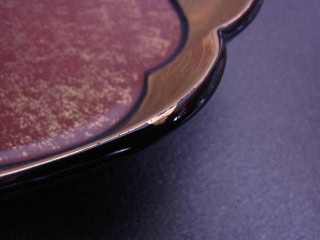 金彩黒地エナメル　角皿　装飾大皿　菓子鉢　エッチング　手書き　アンティーク　骨董