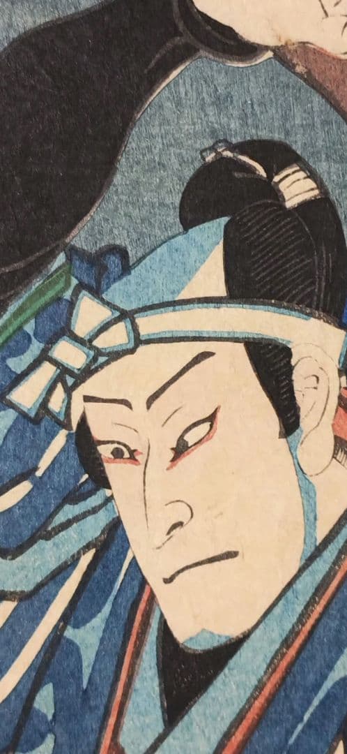 浮世絵、役者絵三枚綴りの内の1枚売り、二代歌川国貞、文久2年出版