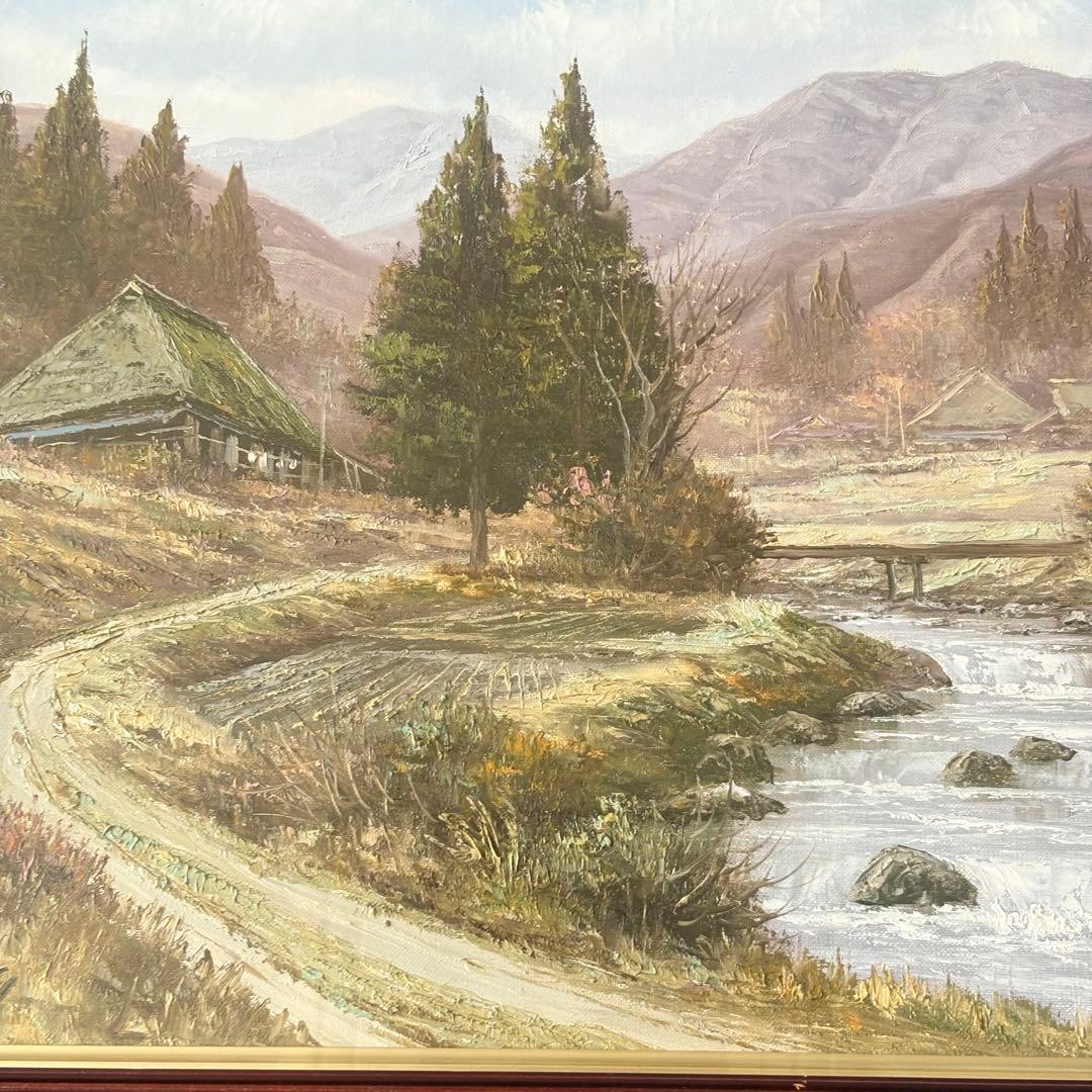 関健造「山村風景」油彩 F10 額装 應美会会員 岐阜県出身 油絵 油画 k