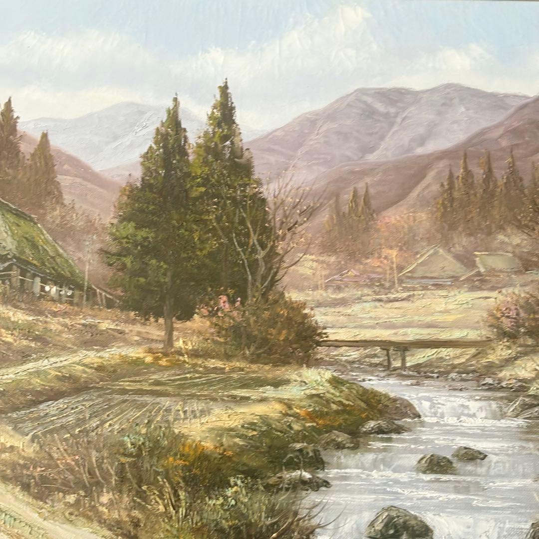 関健造「山村風景」油彩 F10 額装 應美会会員 岐阜県出身 油絵 油画 k