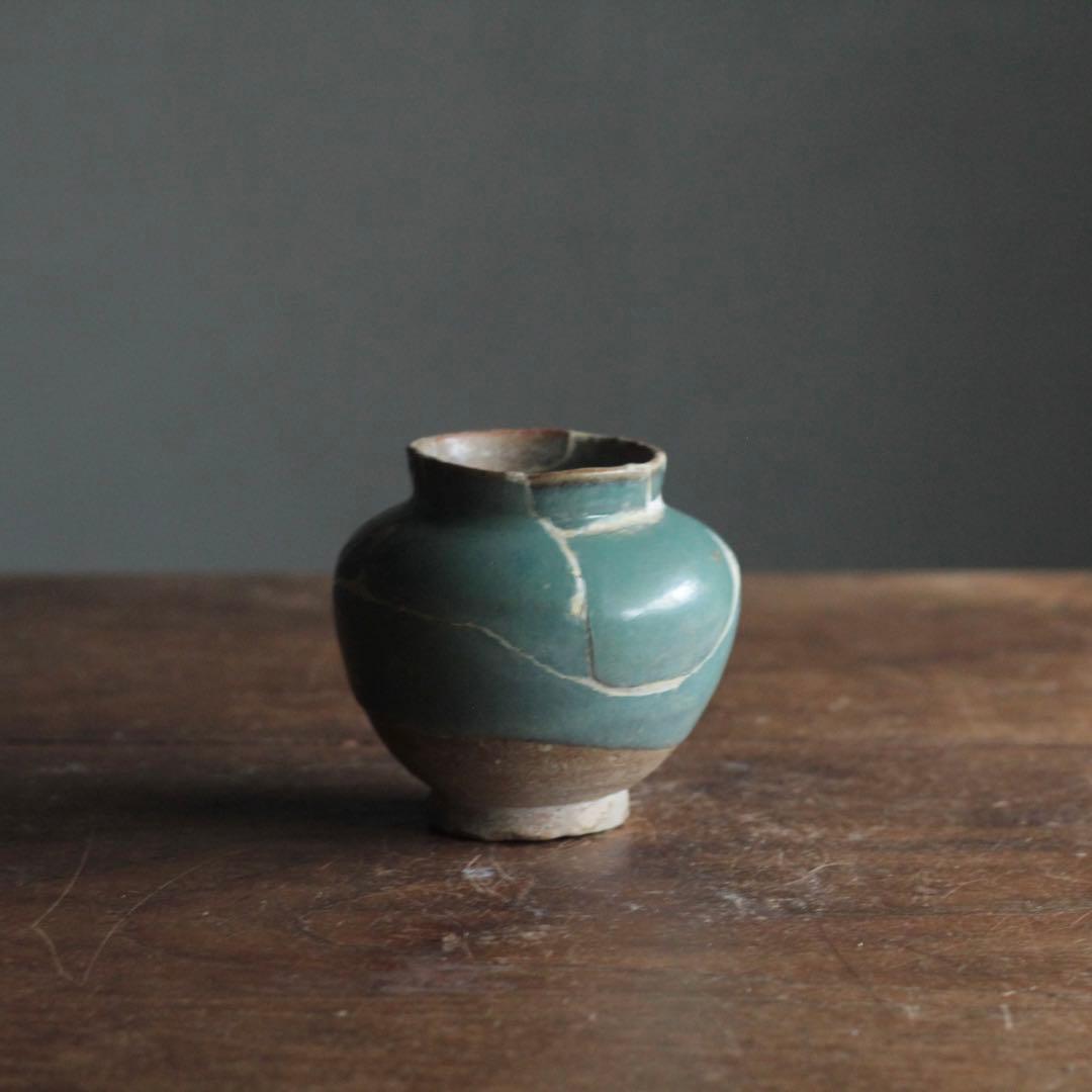 緑釉 唐津 小壺 17世紀後半頃 古美術 古道具 古唐津 アンティーク