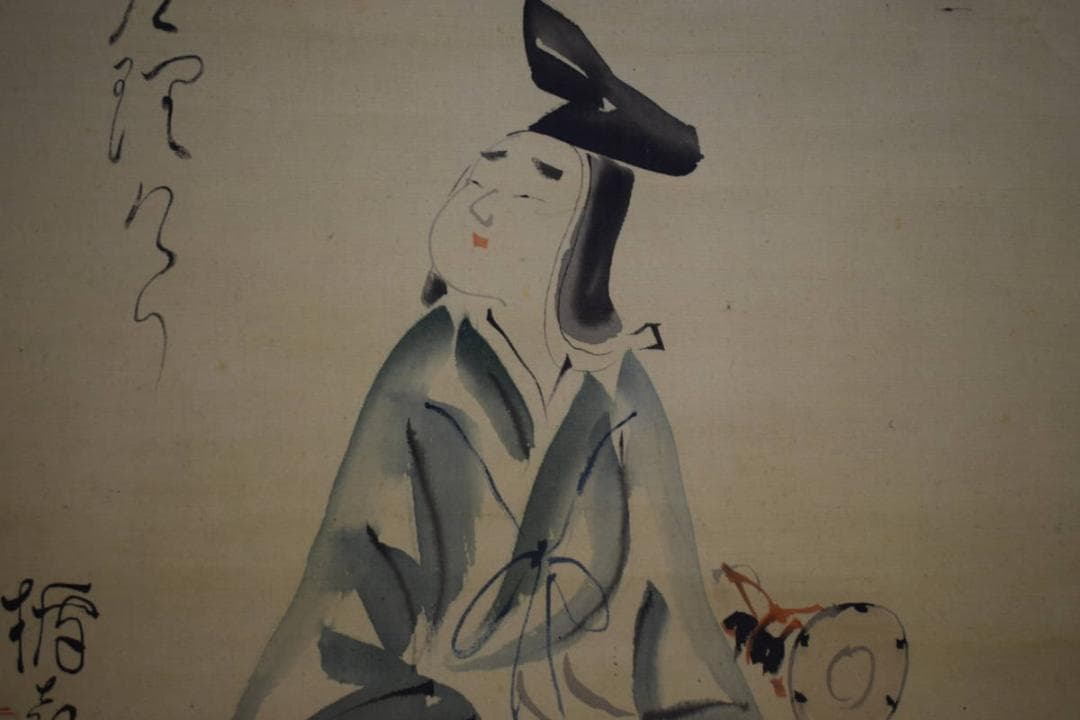 真作/菅楯彦/静御前画賛/人物画賛/絹表装/布袋屋掛軸HJ-126