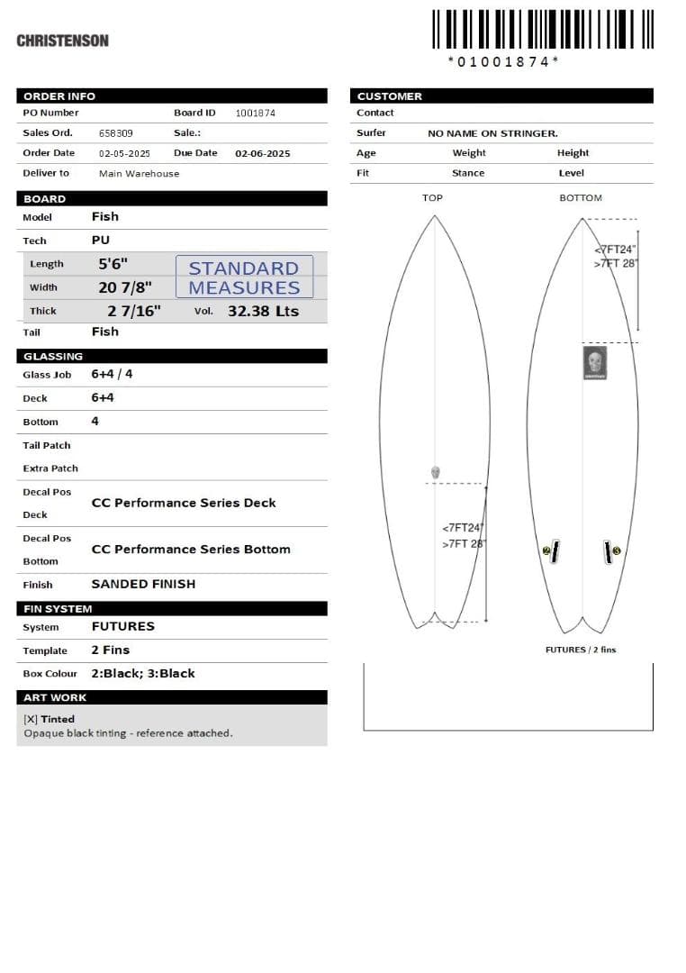 8/31まで割引！ラスト1本！CHRISTENSON　クリステンソン　5'6
