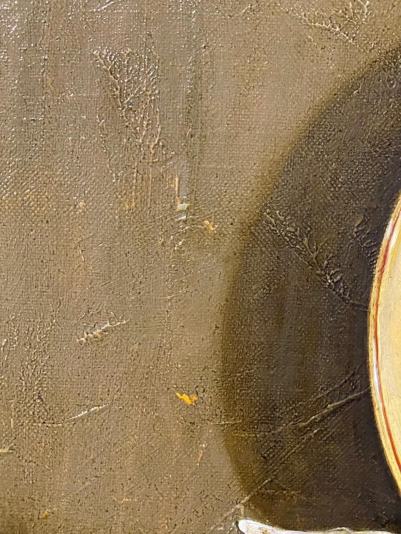 「真作」西村有史「九谷辛夷文輪花皿」静物画　油彩画　額装　サイン有り　F8号