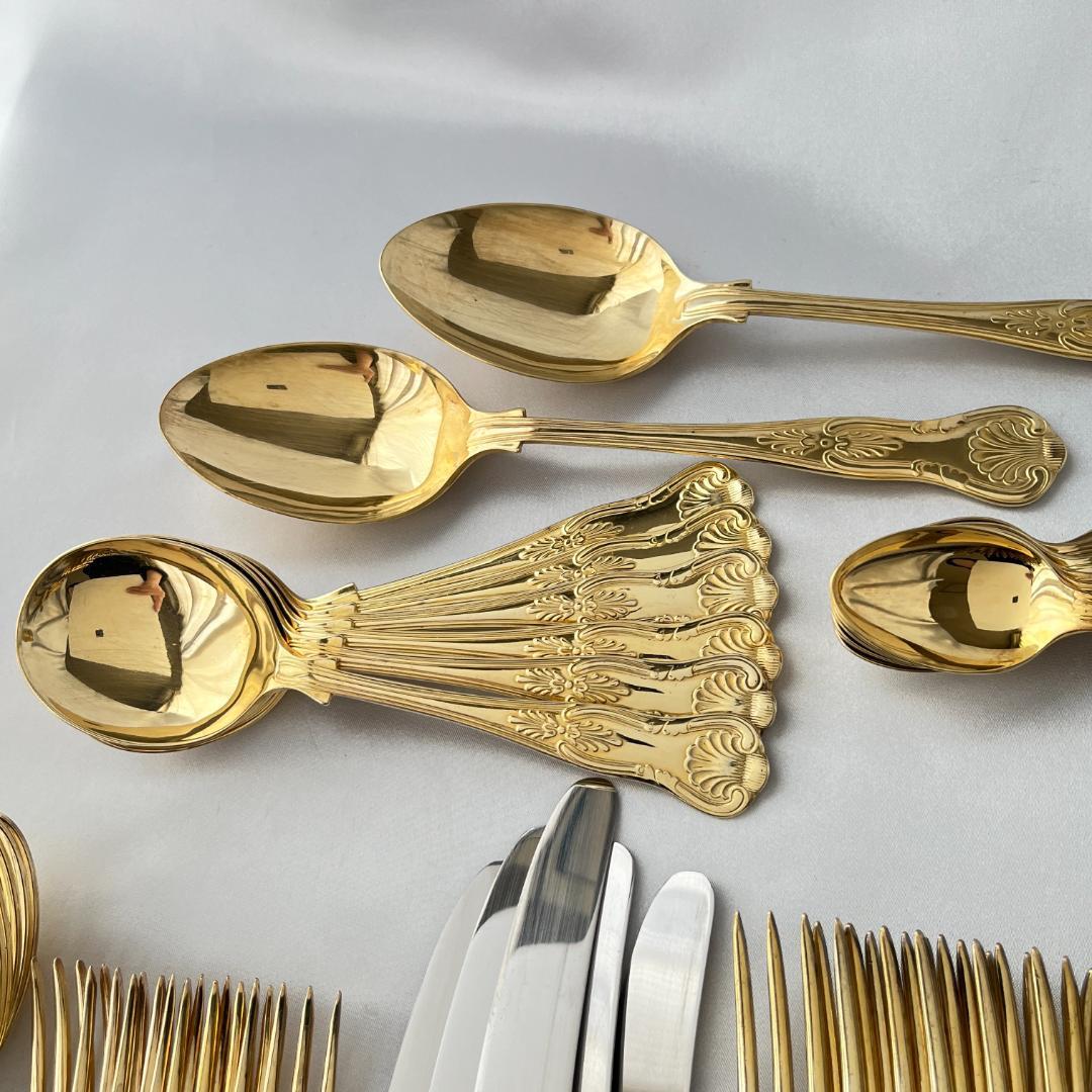 【英国】キングスパターンのディナーセット 44本組 【ゴールドプレート】