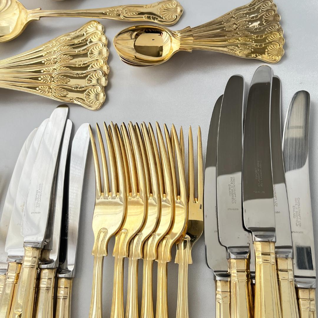 【英国】キングスパターンのディナーセット 44本組 【ゴールドプレート】