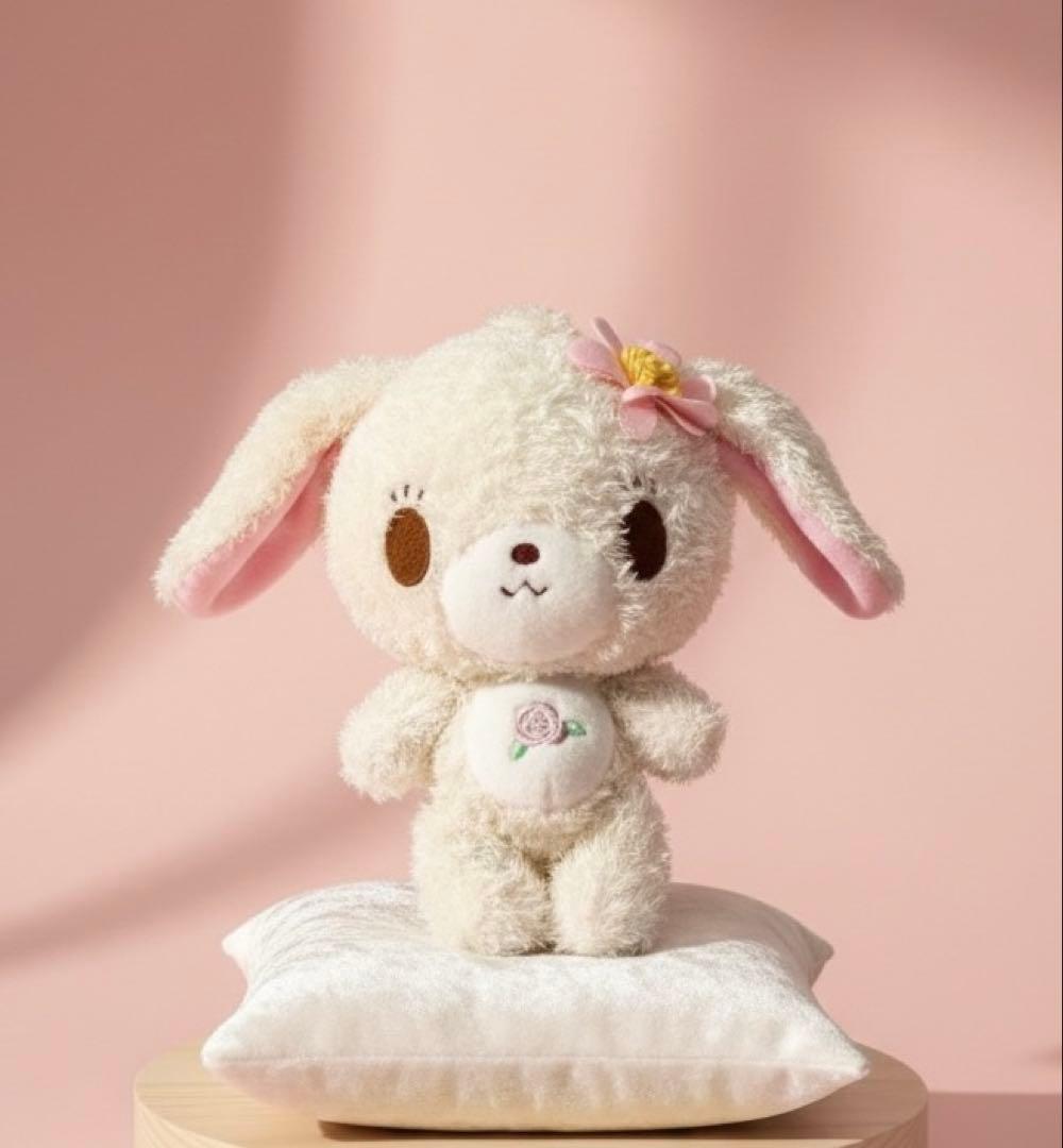 ごく稀少サンリオ　シュガーバニー ぬいぐるみ（クリーム／ピンク花）