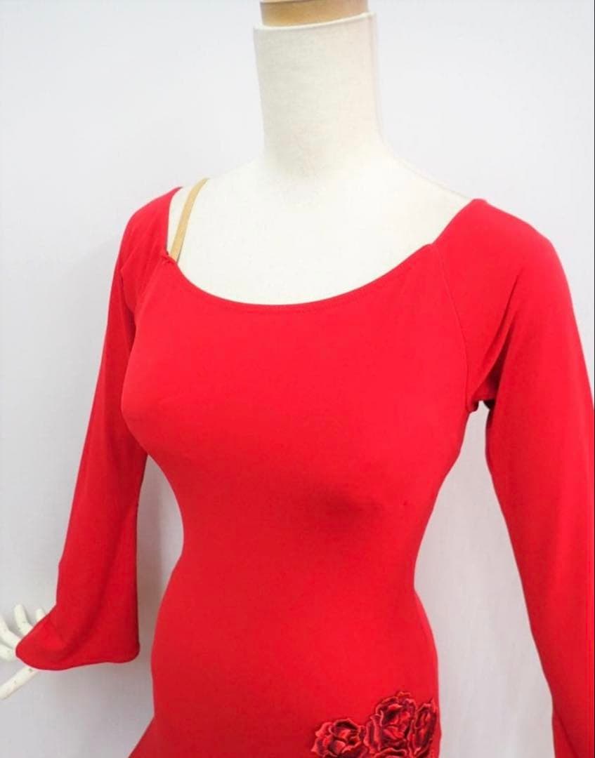 超美品【チャコット】赤/黒/花モチーフ/ラテン/ドレス/社交ダンス