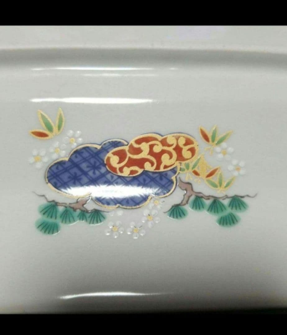 八角形 陶磁器皿 雲と花の模様有田　翔山　レア色絵