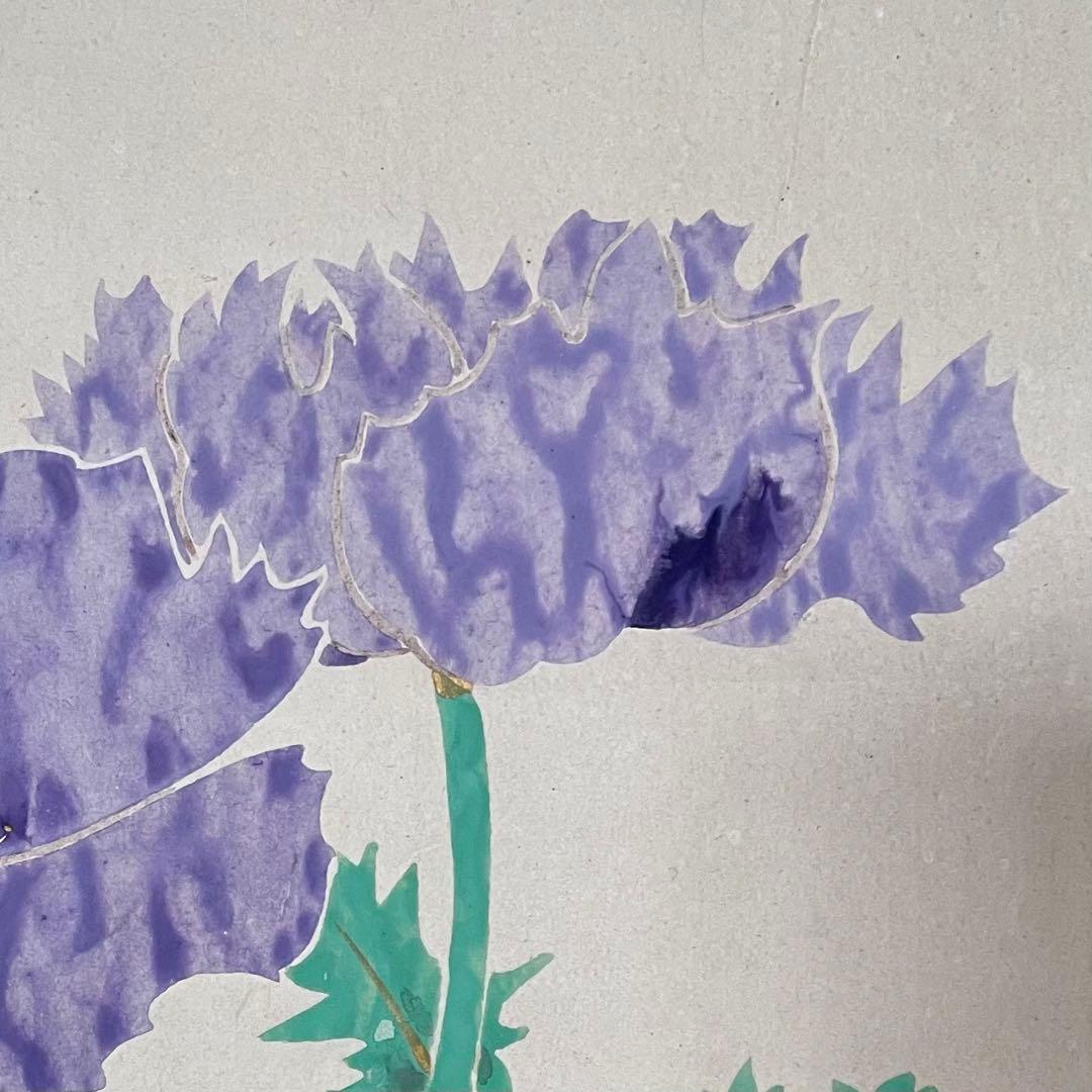 掛軸　罌粟　芥子　ケシ　ポピー　花　初夏　紫　6共箱付き　25.9.19